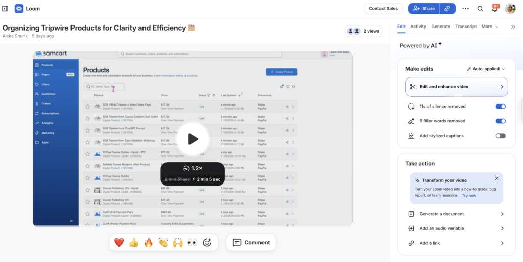 Screenshot of Loom screen recording course.