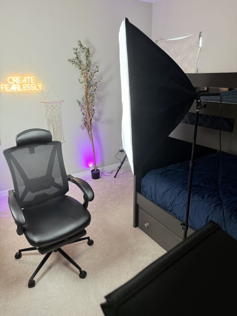 Recording set up with lighting.